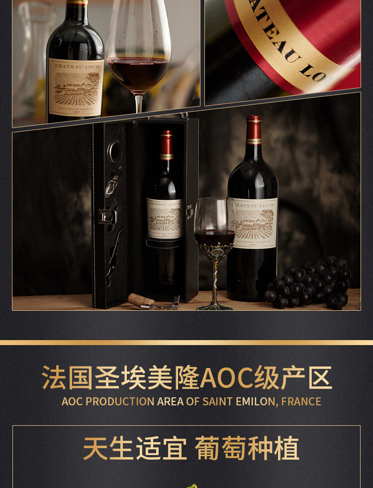 路易城堡（CHATEAU LOUIS）2017年 路易庄园古堡干红葡萄酒 法国波尔多圣埃美隆原瓶原装进口 单支装红酒